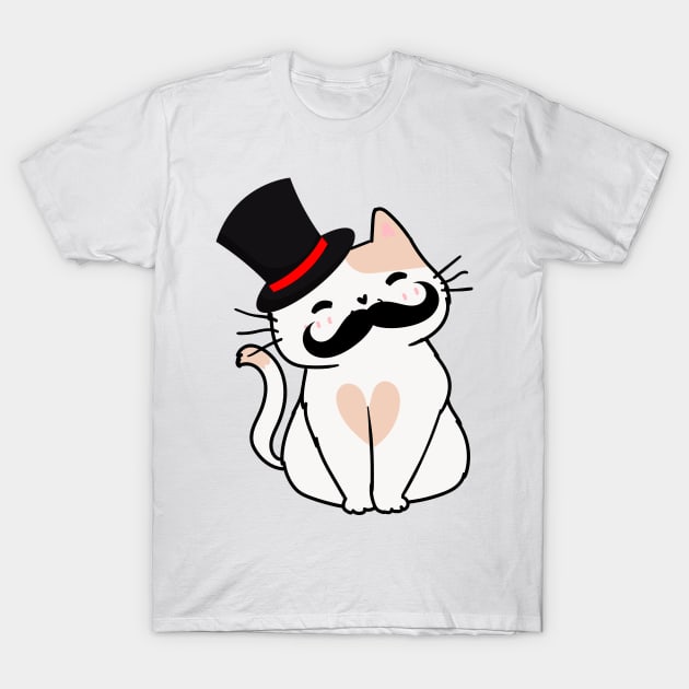 Sophisticated White Persian Cat Drinking Tea wearing a top hat T-Shirt by Pet Station